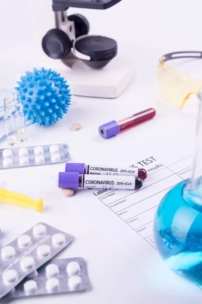 Krevní Testy Laboratoři Coronavirus 2019 Ncov Koncept Zátiší Krevními Testy — Stock fotografie