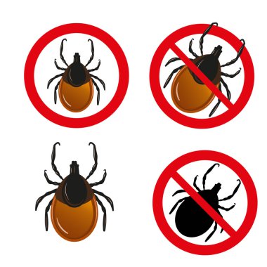 Mite set. Böcek parazitlerinden oluşan bir vektör kümesi. Ensefalit Tik Uyarı İşaretleri