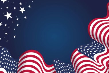 Ulusal bayramlar, bağımsızlık günü, 4 Temmuz ve anma günü için Amerikan bayrağı dalgalı. Metin için boş bir yer.