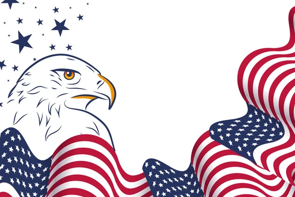 Wavy Usa Flag Portrait Eagle American Festive Design National Holidays — Stock Vector