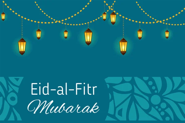 Gratulationskort Mall För Muslimska Gemenskapen Festival Eid Fitr Mubarak Med — Stock vektor