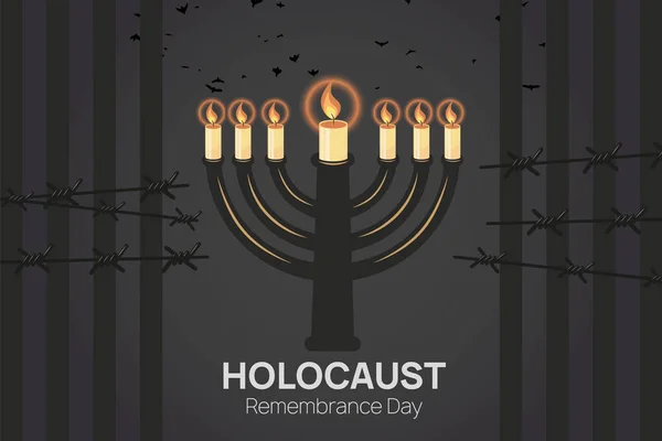 Vzpomínkový Den Holocaustu Ledna Šablony Svíček Menorah Mezi Ostnatým Drátem — Stockový vektor