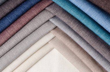 Parlak topçu tekstil örnekleri koleksiyonu. Çoklu renkli kumaş dokusu arkaplanı.