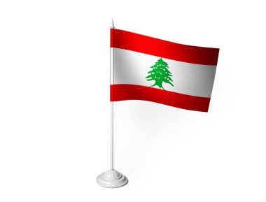  Lübnan bayrağı beyaz arkaplan sallıyor, 3B görüntüleme