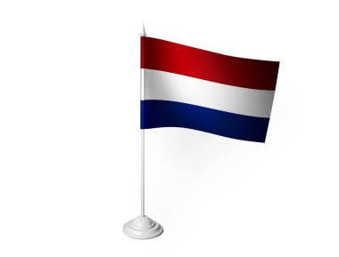 Hollanda bayrağı beyaz arkaplan dalgalanıyor, 3D görüntüleme