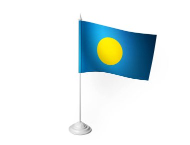 Beyaz arkaplan sallayan palau bayrağı, 3B görüntüleme