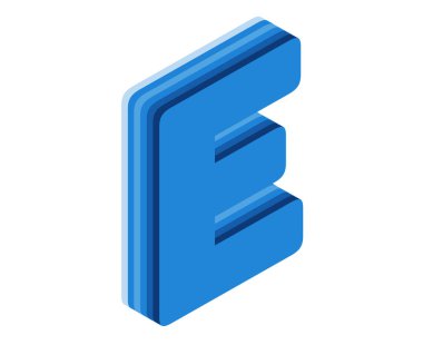 E 3D harfi izole edilmiş beyaz arkaplan