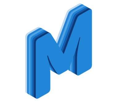 M. 3D harfi izole edilmiş beyaz arkaplan