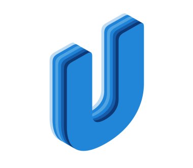 U 3D harfi izole edilmiş beyaz arkaplan