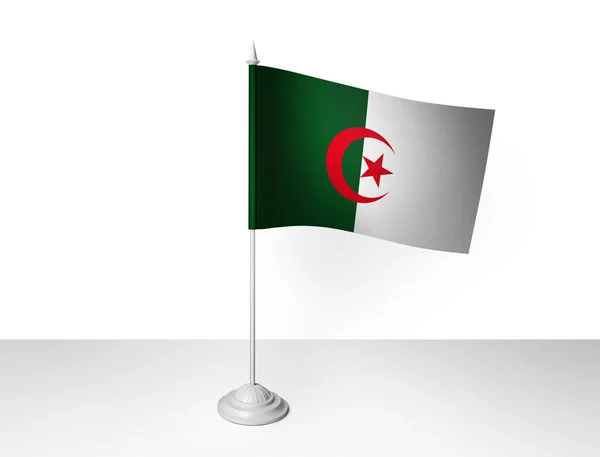 Tanda Aljazair Melambaikan Latar Belakang Putih Render — Stok Foto