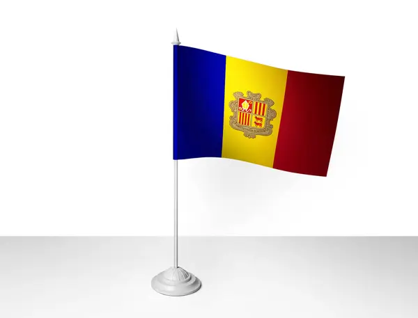 Andorra Flagga Viftande Vit Bakgrund Rendering — Stockfoto