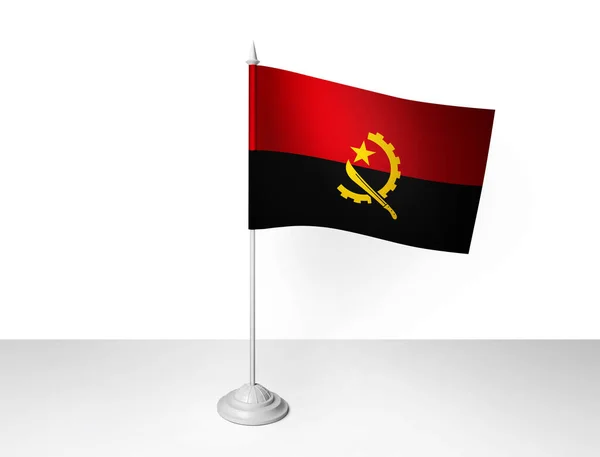 Bandeira Angola Acenando Fundo Branco Renderização — Fotografia de Stock