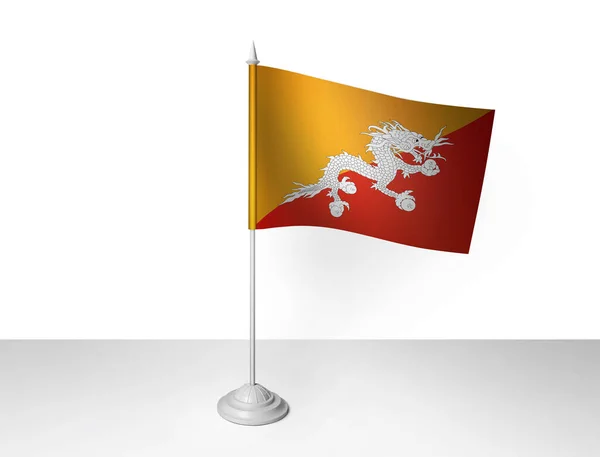 Bhútánská Vlajka Mávající Bílým Pozadím Vykreslování — Stock fotografie