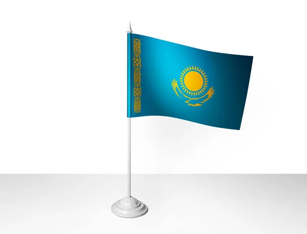 Σημαία Kazakhstan Κυματίζει Λευκό Φόντο Απόδοση — Φωτογραφία Αρχείου