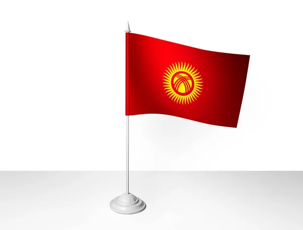 Bandeira Quirguistão Acenando Fundo Branco Renderização — Fotografia de Stock
