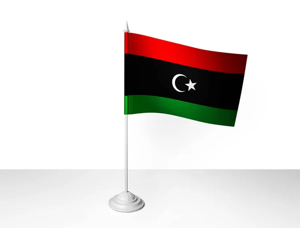 Σημαία Libya Κυματίζει Λευκό Φόντο Απόδοση — Φωτογραφία Αρχείου