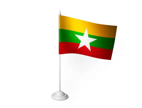 Bandera Myanmar Ondeando Fondo Blanco Representación —  Fotos de Stock