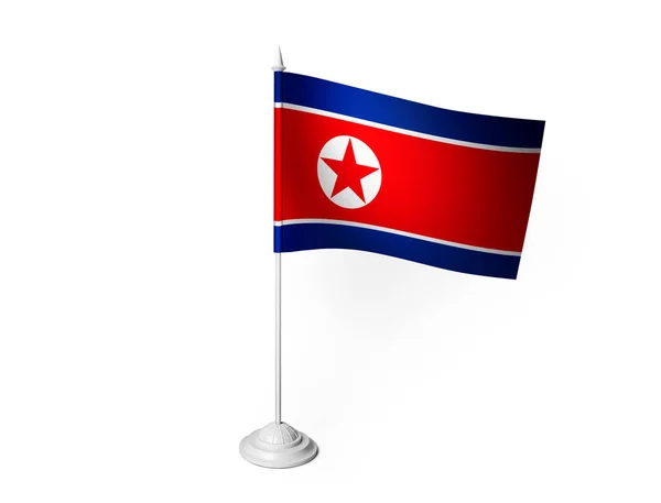 Flaga Korei Północnej Macha Białym Tle Renderowanie — Zdjęcie stockowe