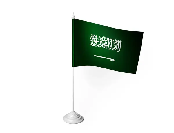 Σημαία Saudi Arabia Κυματίζει Λευκό Φόντο Απόδοση — Φωτογραφία Αρχείου