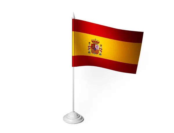 Spanya Bayrağı Beyaz Arkaplanda Dalgalanıyor Görüntüleme — Stok fotoğraf