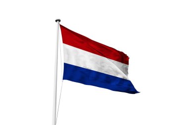 Hollanda bayrağı beyaz arkaplan dalgalanıyor, 3D görüntüleme