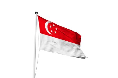 Singapur bayrağı beyaz arkaplan sallıyor, 3D görüntüleme