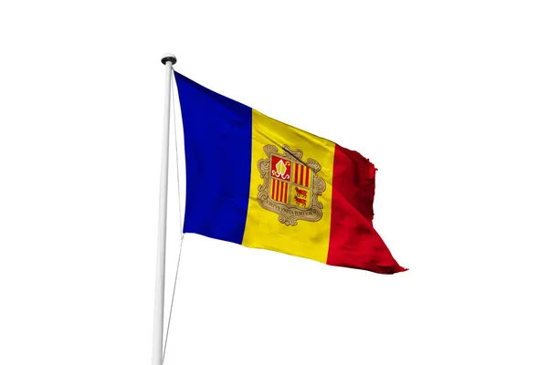 Andorra Flagga Viftande Vit Bakgrund Rendering — Stockfoto