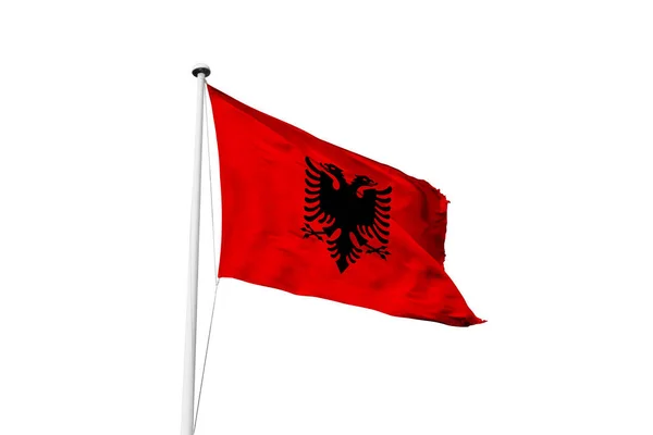 Albanien Flagge Weht Weißer Hintergrund Rendering — Stockfoto