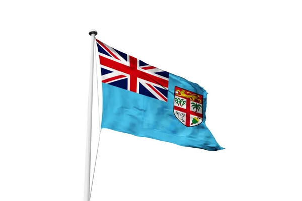 Fiji Flagga Viftande Vit Bakgrund Rendering — Stockfoto