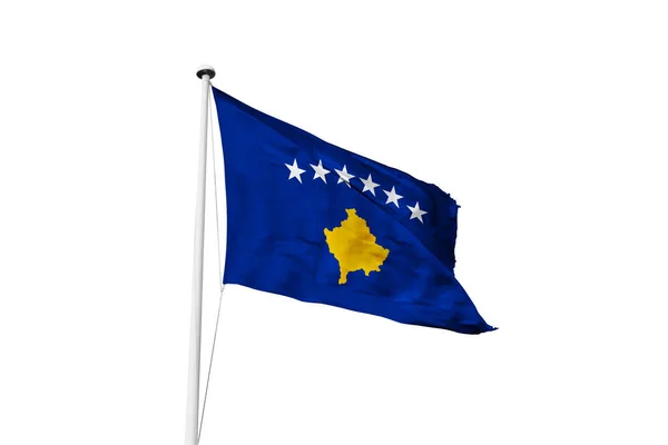 Kosovo Vlajka Mává Bílým Pozadím Vykreslování — Stock fotografie