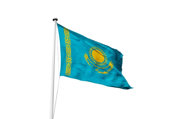 Kazachstan Vlag Zwaaien Witte Achtergrond Rendering — Stockfoto