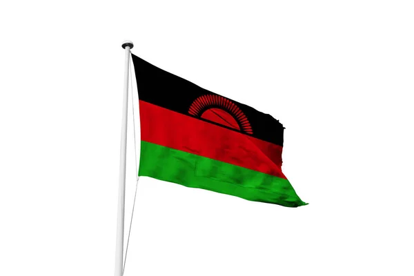 Malawi Flagga Viftande Vit Bakgrund Rendering — Stockfoto
