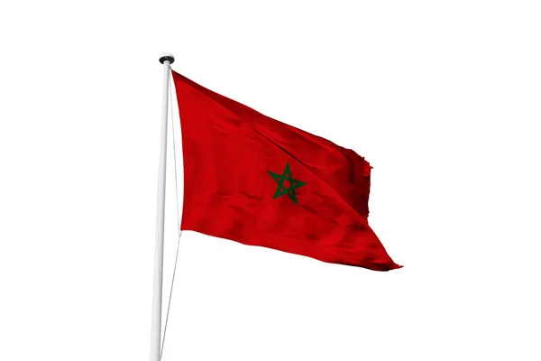 Σημαία Morocco Κυματίζει Λευκό Φόντο Απόδοση — Φωτογραφία Αρχείου
