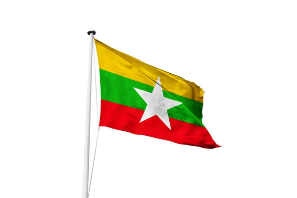 Myanmar Vlag Zwaaiende Witte Achtergrond Rendering — Stockfoto