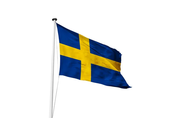 Bandera Sueca Ondeando Fondo Blanco Representación —  Fotos de Stock