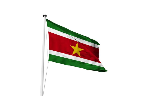 Bandera Surinam Ondeando Fondo Blanco Representación —  Fotos de Stock