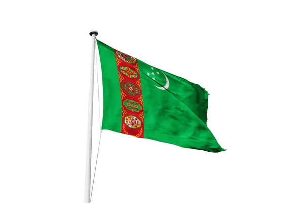 Turkmenistan Vlag Zwaaien Witte Achtergrond Rendering — Stockfoto