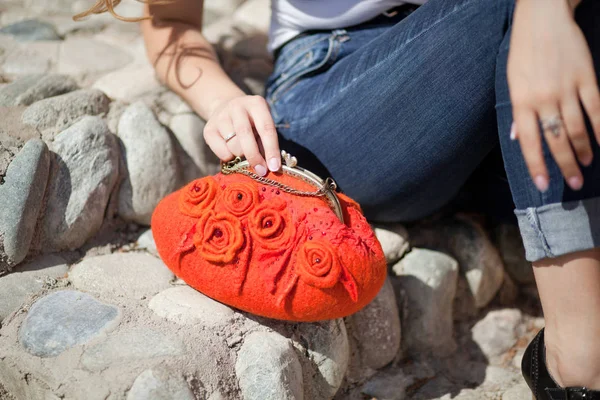 Felting Wool Fashion Bag Handmade Woolen Warm Beauty — Stock Photo, Image