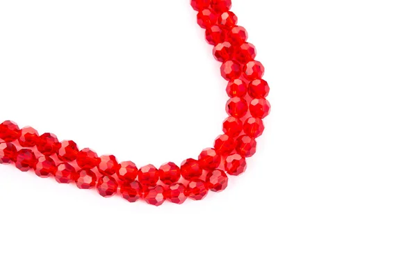 Beautiful Red Glass Sparkle Crystal Isoalted Beads White Background 구슬이 — 스톡 사진