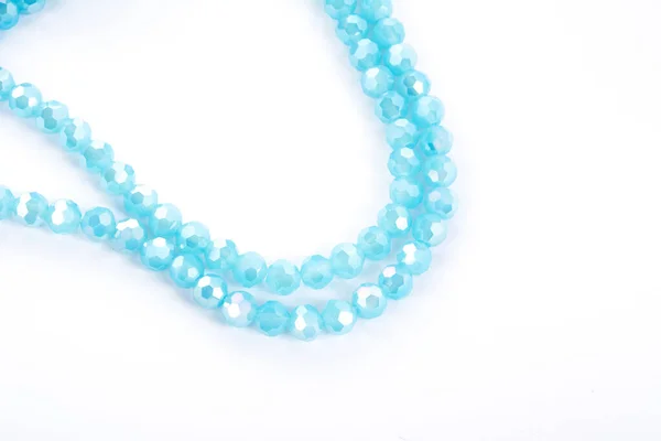 Beautiful Light Blue Glass Sparkle Crystal Isoalted Beads White Background — Stock Photo, Image