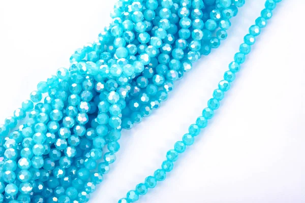 Beautiful Light Blue Glass Sparkle Crystal Isoalted Beads White Background — Stock Photo, Image