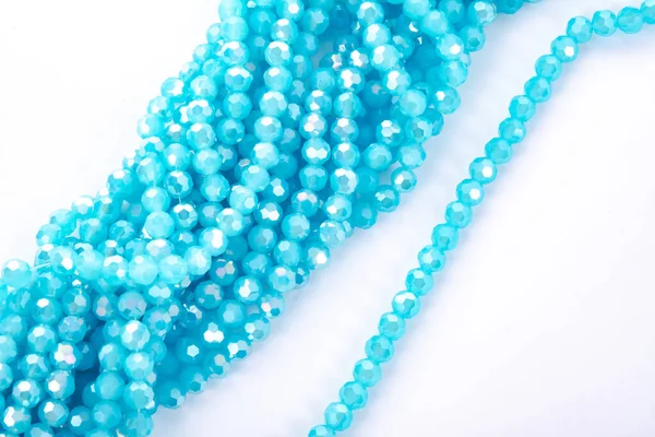 Beautiful Light Blue Glass Sparkle Crystal Isoalted Beads White Background — Stock Photo, Image