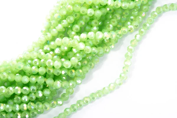 Beautiful Light Green Glass Sparkle Crystal Isoalted Beads White Background — Stock Photo, Image