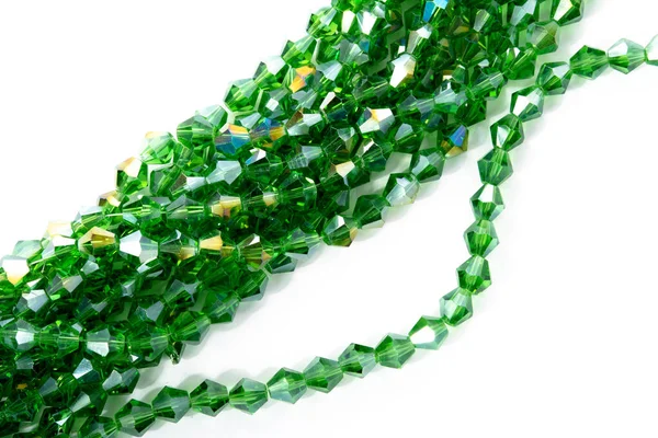 Beautiful Light Green Glass Sparkle Crystal Isoalted Beads White Background — Stock Photo, Image