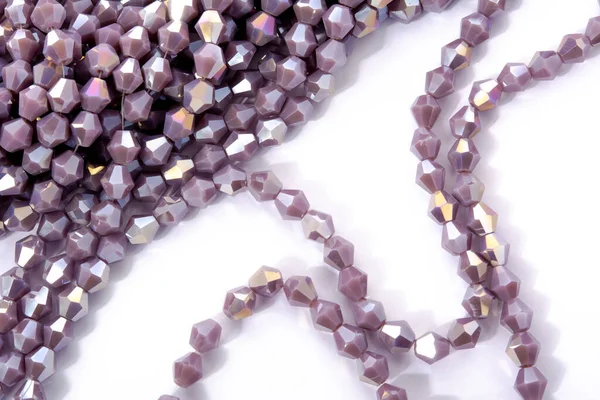 Beautiful Light Purple Glass Sparkle Crystal Isoelevated Beads White Background — стоковое фото