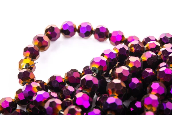 Beautiful Light Purple Glass Sparkle Crystal Isoelevated Beads White Background — стоковое фото