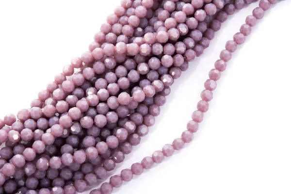 Beautiful Light Purple Glass Sparkle Crystal Isoelevated Beads White Background — стоковое фото