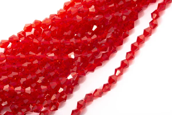 Beautiful Red Glass Sparkle Crystal Isoalted Beads White Background Use — Stock Photo, Image