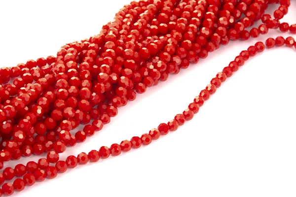 Beautiful Red Glass Sparkle Crystal Isoalted Beads White Background Use — Stock Photo, Image