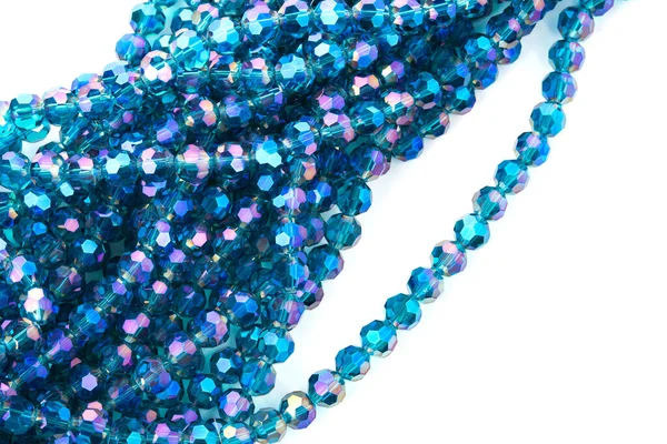 Mooie Light Blue Glass Sparkle Crystal Isoalted Beads Een Witte — Stockfoto